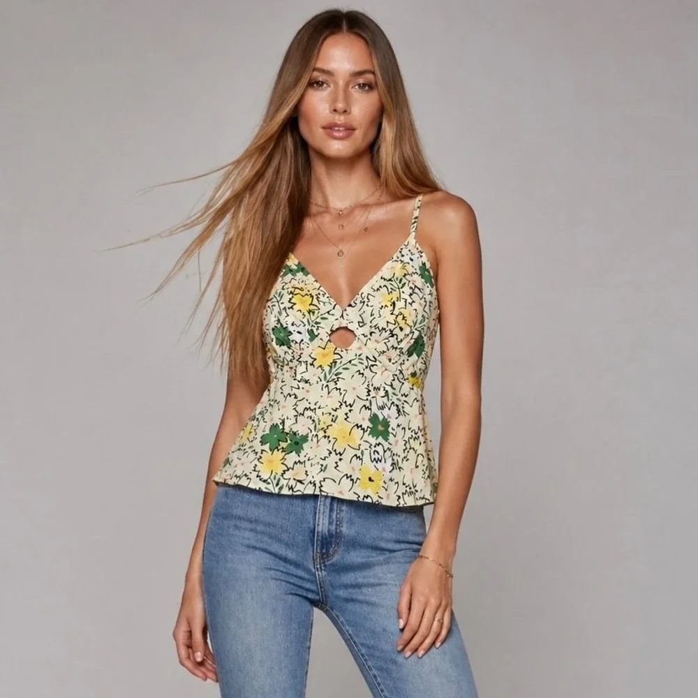 Anthropologie Hope For Flowers Floral Cami Top S Yellow Green Boho Cotton Tank - Picture 8 of 10